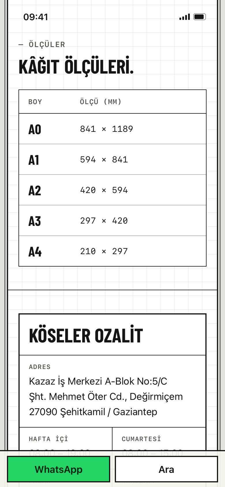 Kâğıt ölçüleri tablosu